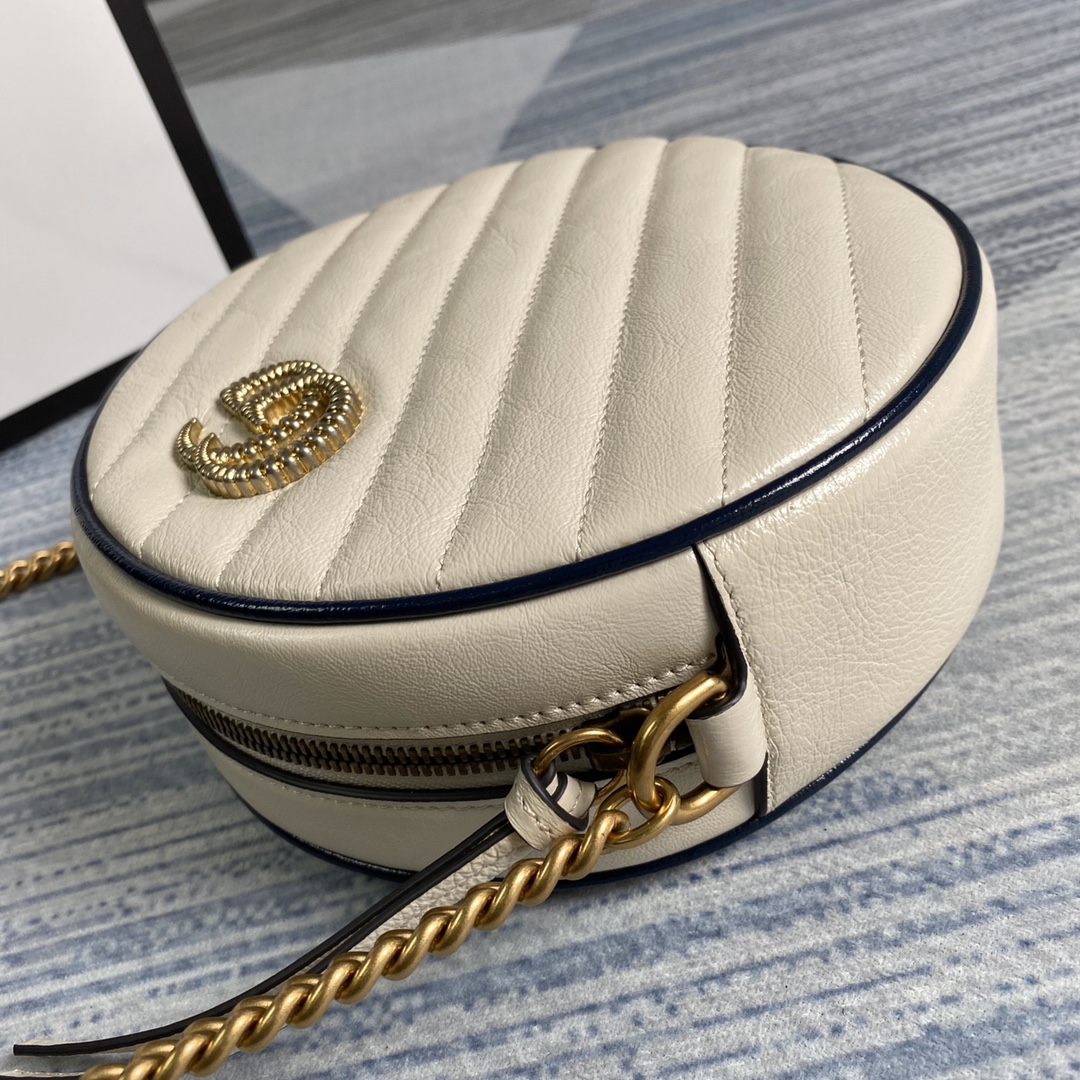 Gucci GG Marmont Mini Round Shoulder Bag 550154 White